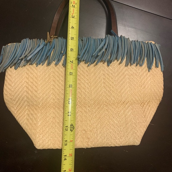 Mena New York Straw Bag with Blue Fringe - Picture 7 of 10